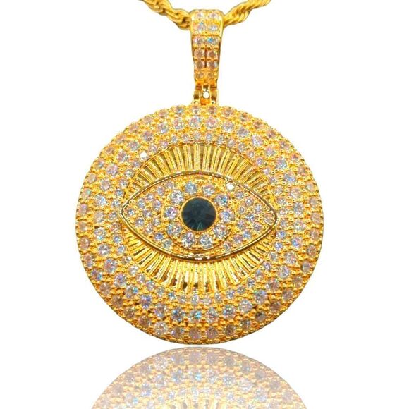 22"Rope Chain - 14K Gold Finish Evil Eye Amulet. - Picture 1 of 7